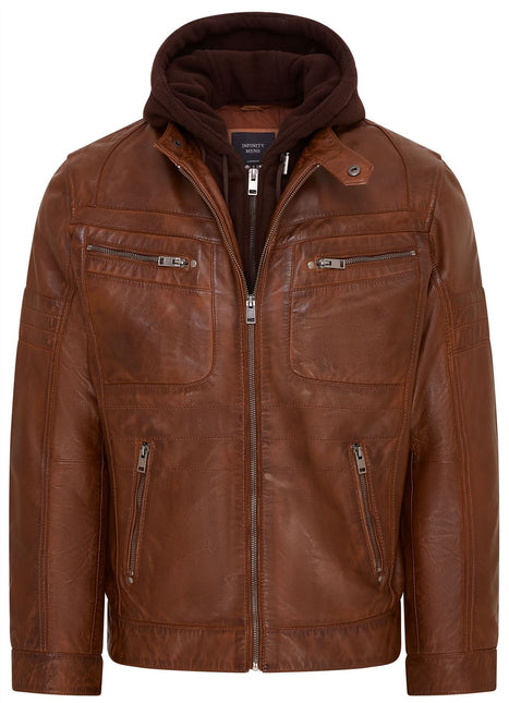 Mens Air Force Hooded Bomber Aviator Real Leather Flight Bomber Jacket