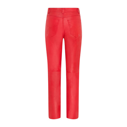 Womens Red Lamb Leather 501 Biker Jeans - Ankara