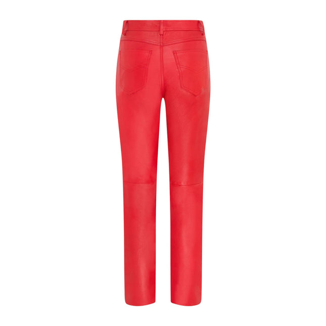 Womens Red Lamb Leather 501 Biker Jeans - Ankara