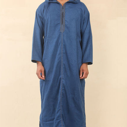 Men's Blue Hooded Moroccan Thobe Djellaba Jubba Robe Eid