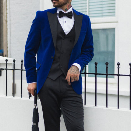Mens Blue Velvet Dinner Tuxedo Suit Jacket Blazer
