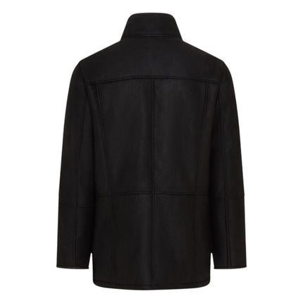 Mens Black Leather Funnel Neck Collar Coat Jacket - Thomas