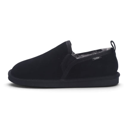 Men's Black Genuine Sheepskin Suede Slipper Winter Moccasins - Cedar