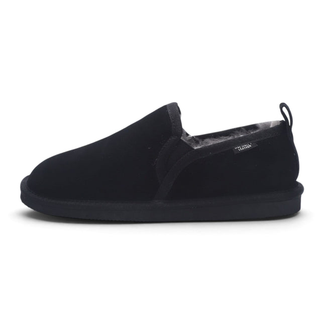 Men's Black Genuine Sheepskin Suede Slipper Winter Moccasins - Cedar