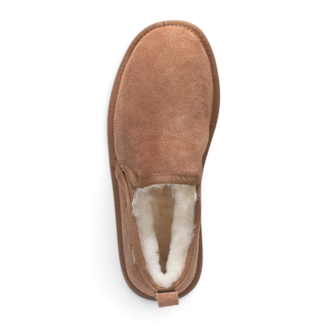 Men's Chestnut Tan Genuine Sheepskin Suede Slipper Winter Moccasins - Cedar