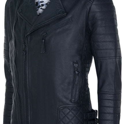 Mens Slim-Fit Double Zip Brando Leather Biker Jacket-Cairo