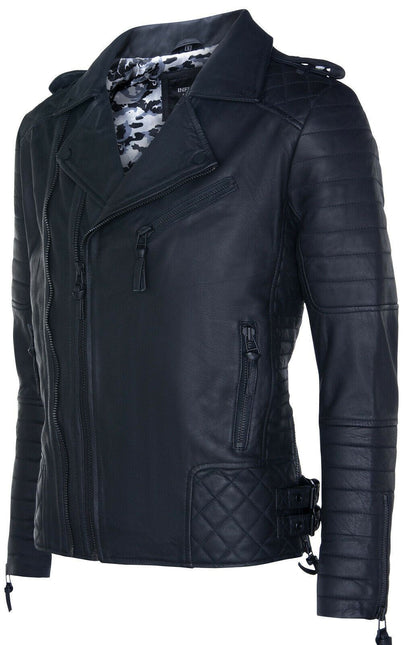 Mens Slim-Fit Double Zip Brando Leather Biker Jacket-Cairo