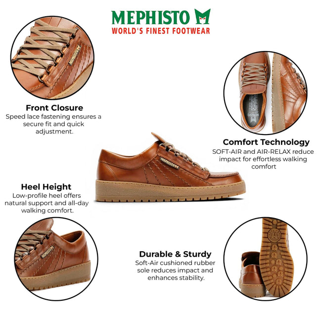 Mephisto Rainbow Men's Leather Chestnut Brown Walking Shoes - Heritage 4778