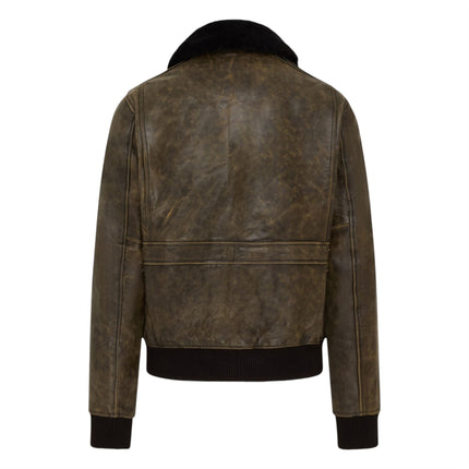 Mens Brown Leather Aviator Bomber Jacket - Lunar