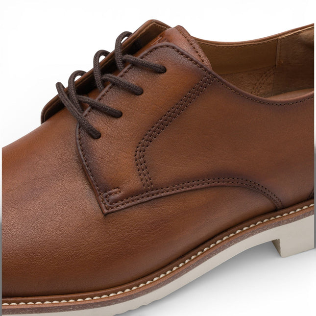 Tamaris Men's Cognac Brown Leather Plain Toe Smart Derby Shoes