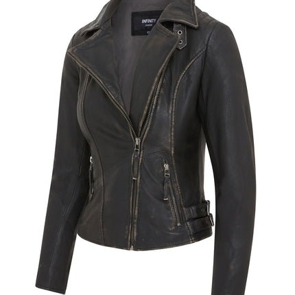 Womens Black Quilted Leather Brando Classic Biker Jacket