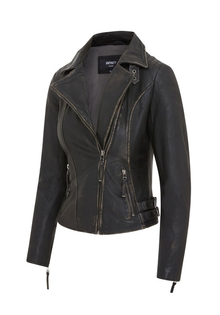 Womens Black Quilted Leather Brando Classic Biker Jacket