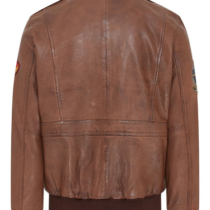Men's Tan Brown Leather Bomber G-1 Aviator Collar Jacket  - Maverick