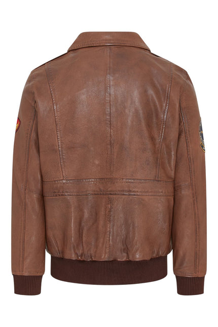 Men’s Tan Brown Leather Bomber G-1 Aviator Collar Jacket  - Maverick