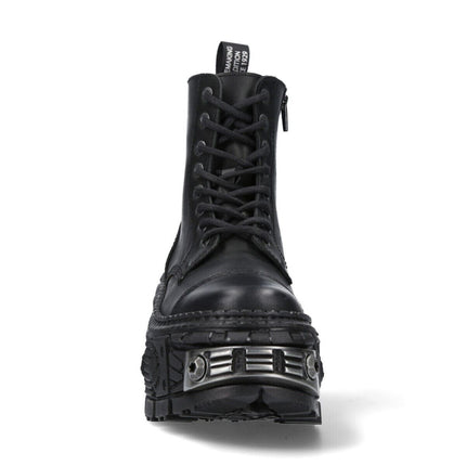 New Rock Metallic Black Leather Boots-WALL083C-S4