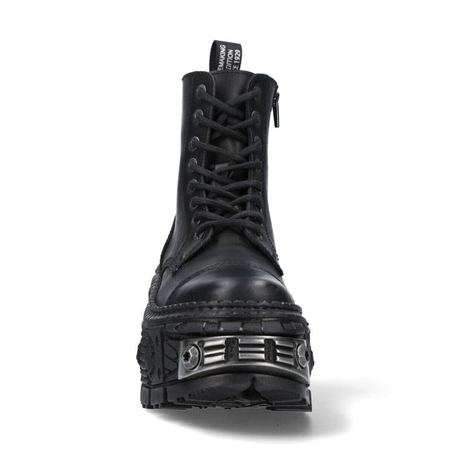 New Rock Metallic Black Leather Boots-WALL083C-S4
