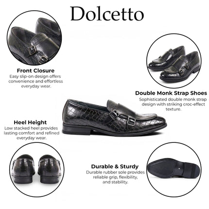 Men's Black Vegan Leather Double Monk Strap Loafer Shoes