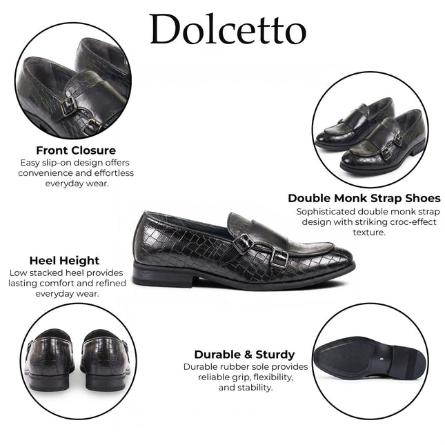 Men's Black Vegan Leather Double Monk Strap Loafer Shoes