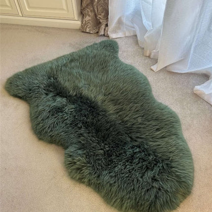 Genuine Thyme Green Sheepskin Natural Silky Soft Fluffy Real Wool Rug