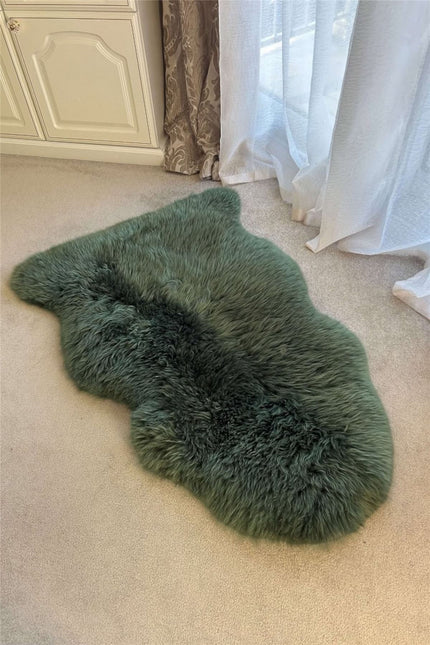Genuine Thyme Green Sheepskin Natural Silky Soft Fluffy Real Wool Rug