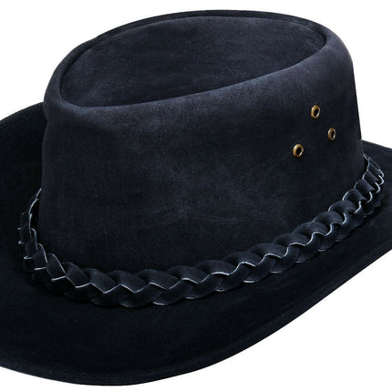 Australian Black Western Style Cowboy Outback Real Suede Leather Aussie Bush Hat