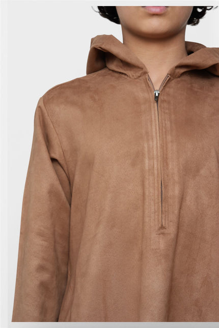 Kids Boys Hooded Eid Camel Brown Moroccan Jubba Robe Ramadan Eid Thobe - K-HM12