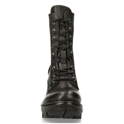 New Rock Gothic Black Leather Biker Boots- Neotyre07X-S1