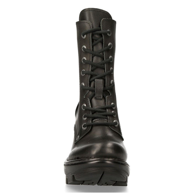 New Rock Gothic Black Leather Biker Boots- Neotyre07X-S1