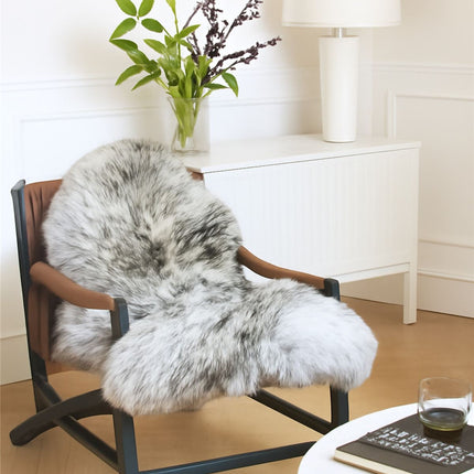 Genuine Black Wolf Tip Sheepskin Natural Silky Soft Fluffy Real Wool Rug