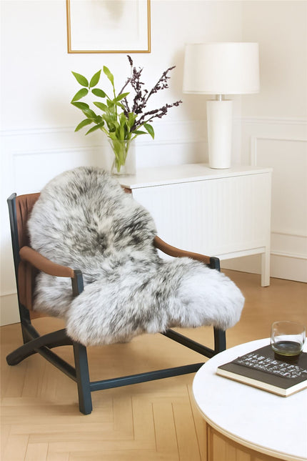 Genuine Black Wolf Tip Sheepskin Natural Silky Soft Fluffy Real Wool Rug