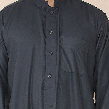 Mens Grey Thobe Jubba Saudi Islamic Arabic Eid Cotton Kaftan Jubbah Umrah Robe