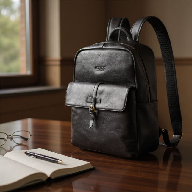 Genuine Leather Black Vintage Laptop Backpack Travel Bag - Cove