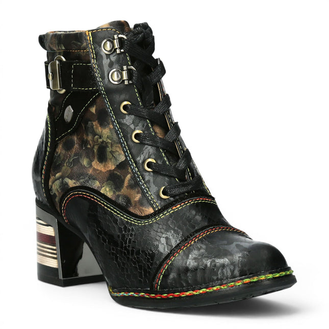 Laura Vita Women's Victorian Floral Black Leather Lace-Up Ankle Boots - Idcorao-10