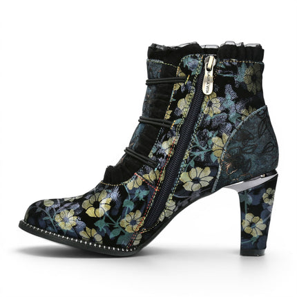 Laura Vita Floral Womens Victorian Blue Leather Heel Ankle Boots - Alcbaneo-130