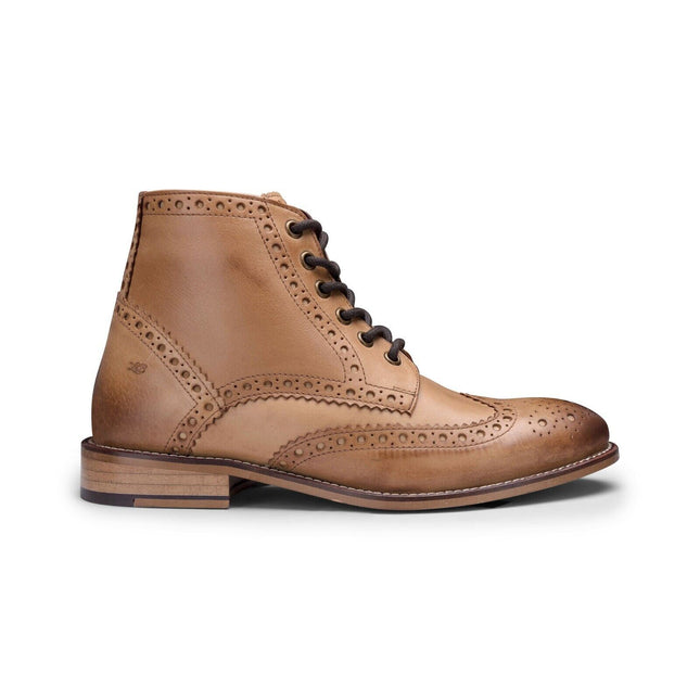 Mens Classic Oxford Tan Leather Gatsby Brogue Ankle Boots
