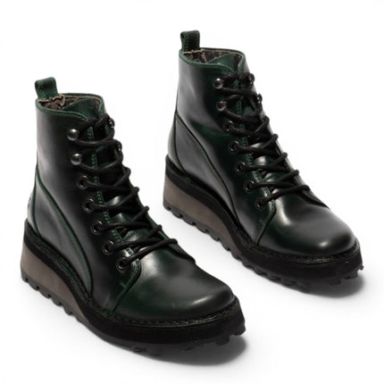 Fly London Womens Green Leather Lace-Up Ankle Boots - HAZI147