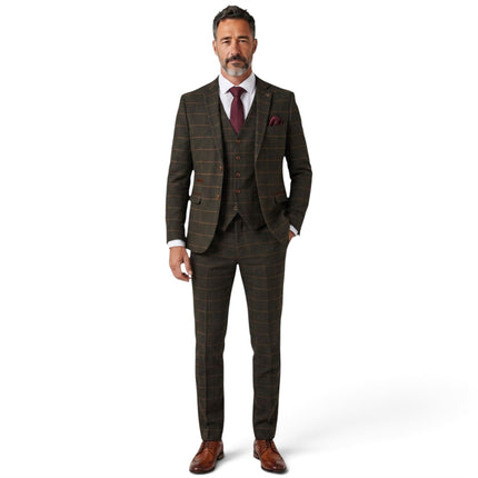 Men's Green 3 Piece Wool Blend Tweed Suit - Harris