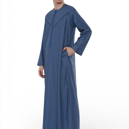 Men's Eid Blue Moroccan Thobe Robe Djellaba Ramadan Eid Jubba- HM10