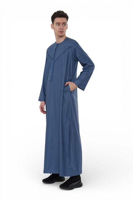 Men's Eid Blue Moroccan Thobe Robe Djellaba Ramadan Eid Jubba- HM10