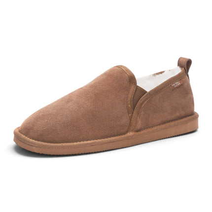 Men's Chestnut Tan Genuine Sheepskin Suede Slipper Winter Moccasins - Cedar