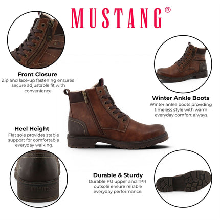 Mustang Men's Brown Faux Leather Winter Lace-Up Ankle Boots - M0081002