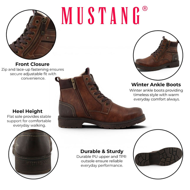 Mustang Men's Brown Faux Leather Winter Lace-Up Ankle Boots - M0081002