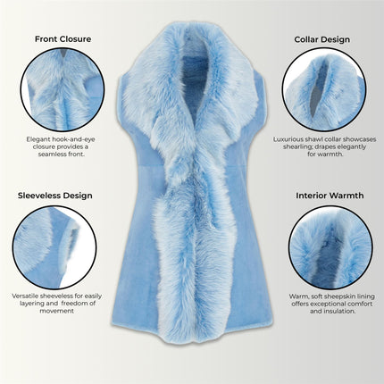 Women's Blue Toscana Sheepskin Long Gilet-Sorocaba