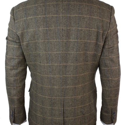 Mens 3 Piece Tan Brown Check Tweed Herringbone Vintage Classic Suit