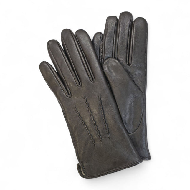 Womens Brown Italian Leather Winter Stitch Line Design Soft Wool Lining Gloves - L-GLV-301