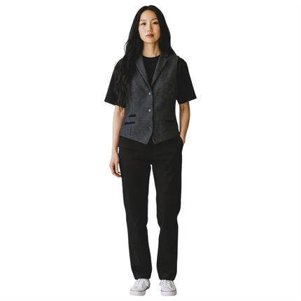 Women's Black Herringbone Wool Tweed Check Tailored Waistcoat - WS-1