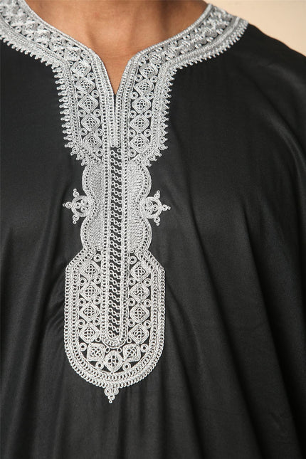 Men's Black Moroccan Thobe Jubba Robe Eid Djellaba Gandoura