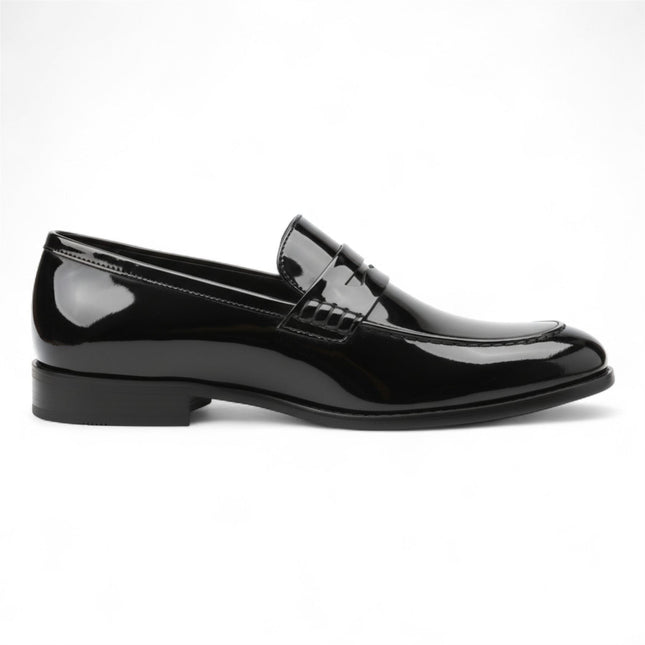 Mens Black Patent Faux Leather Formal Penny Loafers