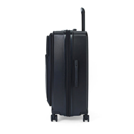 Hybrid ABS+PU Hard Shell Black Suitcase Set 8 Wheel Front Pocket Luggage