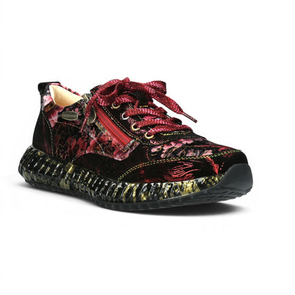Laura Vita Women's Goth Victorian Floral Red Leather Trainer Sneaker - Burton-43